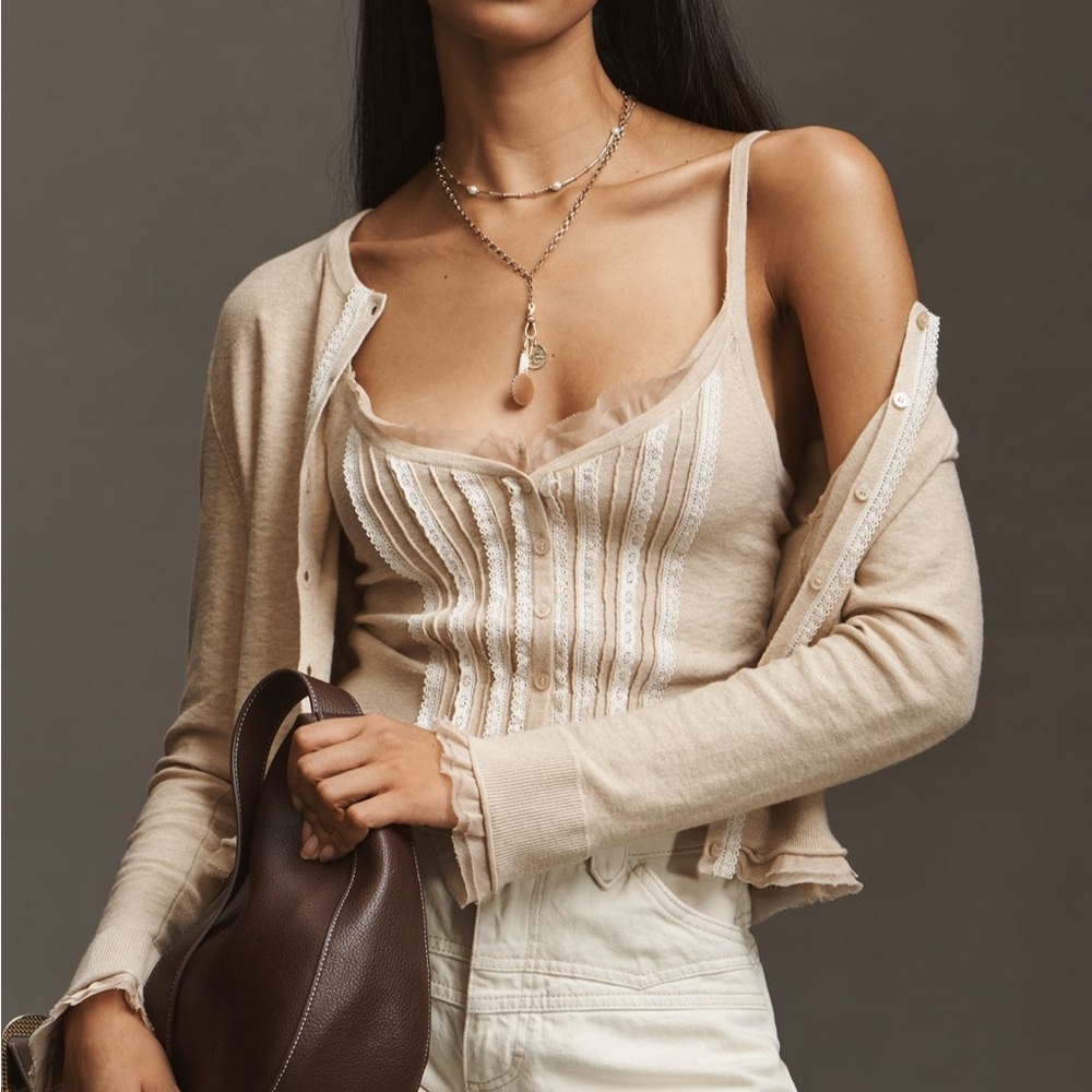By Anthropologie V-Neck Lace-Trim Tank Top